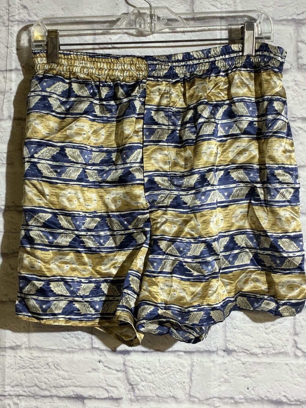 Vintage Isaac Zelcer Men’s 100% Silk XL Boxer Shorts NWT Blue Gold Print